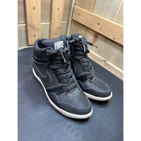 Nike Force Dunk Sky Hi Hidden Wedge Heel Black White High 629746-001 Womens 8 - Picture 2 of 10